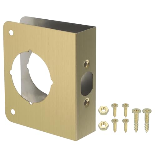 PATIKIL Door Reinforcement Plate, 1 Set Doors Reinforce Repair for 1-3/8" Thick Door 4-1/2" Size Door Knob Lock Latch Deadbolt Cover Plate Home Security, Gold - color: Gold, size: 1-3/8"; 4-1/2"