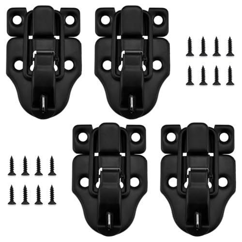 Toggle Hasp Latches Hardware with Hardening Screws, 4 Pack Black Classical Duckbilled Tool Box Buckle Latch Locks Replacement for Cabinet, Guitar Case, Chest, Jewelry Box, Ordinary Wooden Box - color: With Padlock Hole-4pcs