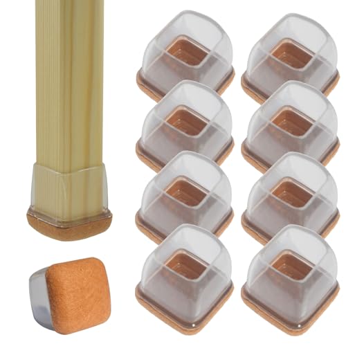 8 Pcs Square Chair Leg Floor Protectors for Hardwood Floors - Clear Silicone Chair Leg Caps, Felt Floor Protectors for Chairs, Chair Leg Covers to Protect Floors, No Scratches and Noise(Fit: 0.8"-1") - size: Small