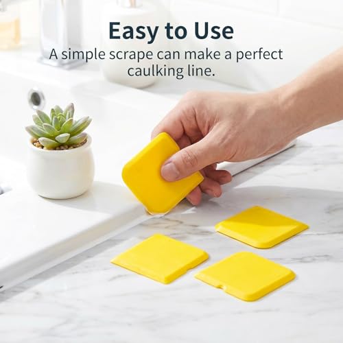4 Pcs Silicone Caulking Tool Kit Caulk Smoother Caulk Smoothing Tool Sealant Finishing Grout Scraper for Washroom Kitchen Bathroom (2.7x2.7x0.18 in,Yellow)