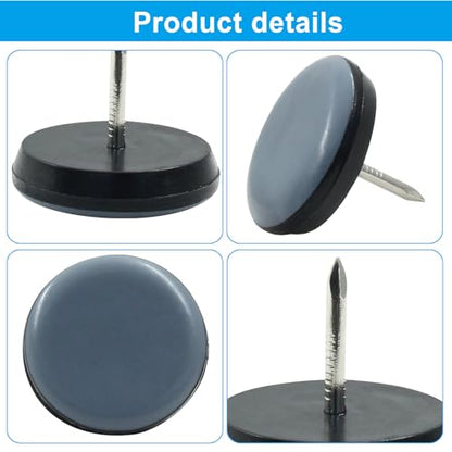 Bivethoi 1" Nail on Furniture Sliders (24 Pack) - Heavy Duty PTFE Chair Leg Slider Glide Wooden Furniture Movers - Easy & Safe Floor Protector, Grey - size: 1 inch, Round