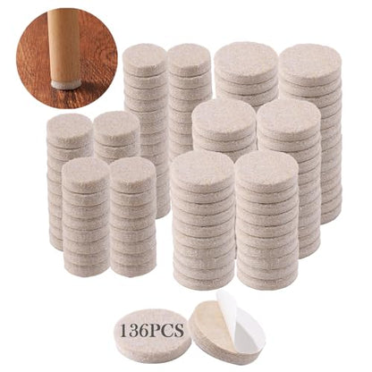 Fursafe&Q Felt Furniture Pads for Hardwood Floors, Self Adhesive Chair Felt Pad - Furniture Feet Floor Protectors, Furniture Sliders Protect from Nicks, dents and Scratches, Reduce Noise, Round - size: 136 Pcs Beige Round Pads