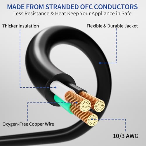 3ft Outdoor/Indoor Extension Cord with Lighted 10/3 Gauge Ultra 3 Prong Heavy Duty SJTW, Waterproof, Flexible Cold-Resistant,15A 125V 1875W, Black - size: 3FT