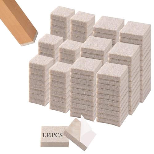 Fursafe&Q Felt Furniture Pads for Hardwood Floors - Self Adhesive Chair Felt Pad, Furniture Feet Floor Protectors, Furniture Sliders Protect from Nicks and dents, Anti Scratch 136 Pcs Beige Square - size: 136 Pcs Beige Square Pads