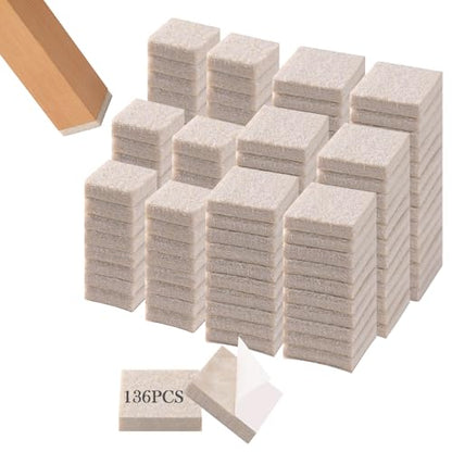 Fursafe&Q Felt Furniture Pads for Hardwood Floors - Self Adhesive Chair Felt Pad, Furniture Feet Floor Protectors, Furniture Sliders Protect from Nicks and dents, Anti Scratch 136 Pcs Beige Square - size: 136 Pcs Beige Square Pads