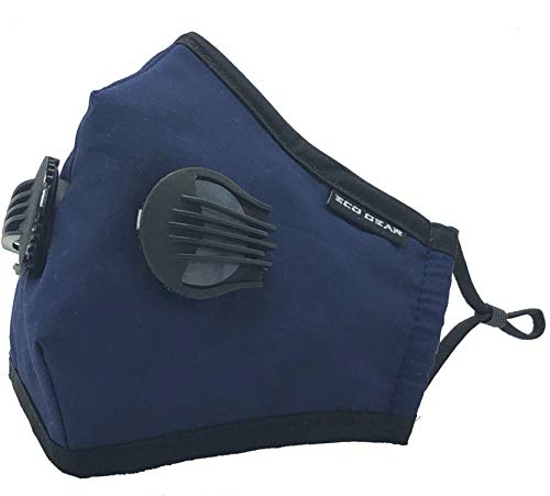 ECO-GEAR Anti Pollution Face Mask Particulate Respirator| Mask for Dust, Exhaust Gas, Smoke, Smog, Pollen and Fumes | Unisex Military Grade Washable Mouth Mask - color: Blue