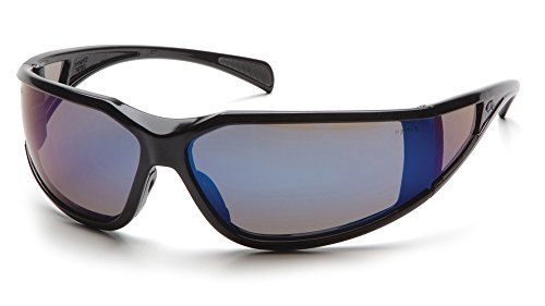 Pyramex Exeter Safety Eyewear - color: Glossy Black Frame/Blue Mirror Anti-fog Lens