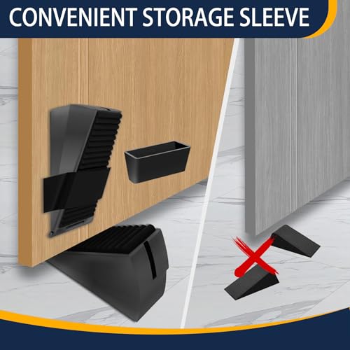 Strongest Door Stopper for Bottom of Door, Heavy Duty Door Stop Wedge Made of Premium Quality Zinc and Rubber Suits Any Heavy Door Any Smooth Floor - size: Black-Adjustable
