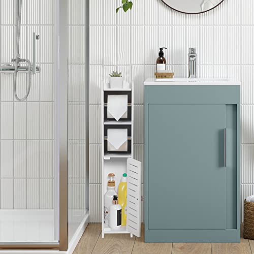 TUOXINEM Small Bathroom Storage with Dual Rods, Over The Toilet, Slim Toilet Paper Storage with 4 Tier Design, Fit Mega Roll (White) - size: 30 inches H (with 2 Rollers)