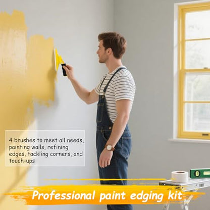 Paint Edger Tool Kit, 9 Inch Paint Pad Set, 7 PCS Paint Edger with Trim, Touch-Up Pad,Corner Wall and Ceiling Pad Painter,360° Rotation Handle Paint Edger Trimmer with Refill Pads