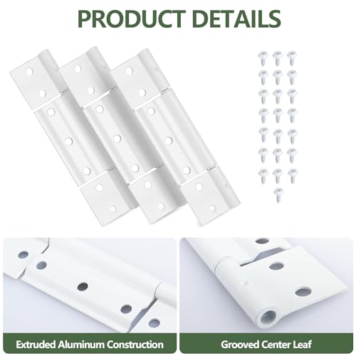Storm Door Hinges Replacement fits for Larson White Screen Door Hinges, 1/8 inch Grooved Center Extruded Aluminum Door Hinge Kit 3 Pack