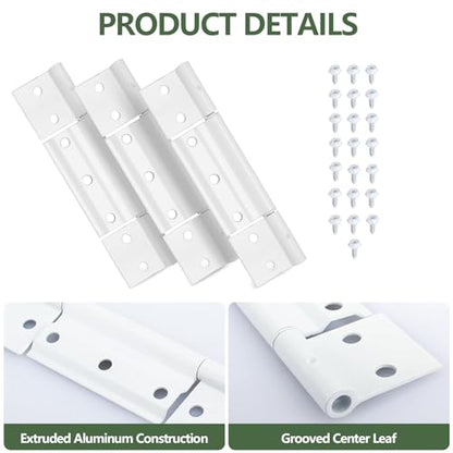 Storm Door Hinges Replacement fits for Larson White Screen Door Hinges, 1/8 inch Grooved Center Extruded Aluminum Door Hinge Kit 3 Pack