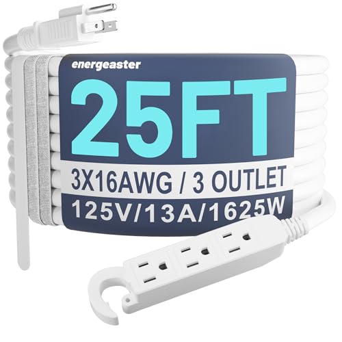 16/3 25 Ft 3 Outlet Extension Cord Indoor, Outdoor White Extension Cords with Multiple Outlets Waterproof, 3 Prong Electrical Cord with Multi Outlet 13A 1625W 16AWG SJTW, ETL Listed - color: White, size: 25FT