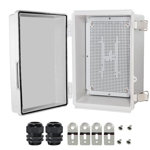 Zulkit Junction Box,IP67 Waterproof Electrical Box Hinged Cover Stainless Steel Latch Plastic Enclosure for Project w Mounting Plate Wall Bracket and 2 Cable Gland Grey 11"x7.5"x5.5"/280x190x140mm - color: Grey Cover, size: 11"x7.5"x5.5"
