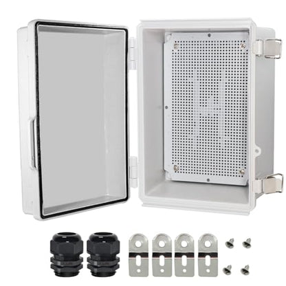 Zulkit Junction Box,IP67 Waterproof Electrical Box Hinged Cover Stainless Steel Latch Plastic Enclosure for Project w Mounting Plate Wall Bracket and 2 Cable Gland Grey 11"x7.5"x5.5"/280x190x140mm - color: Grey Cover, size: 11"x7.5"x5.5"