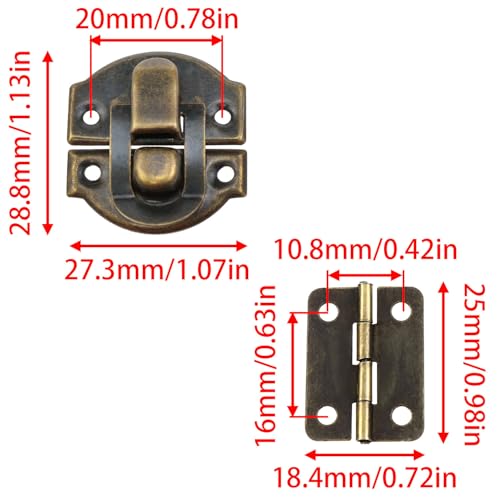 10 Set Mini Antique Bronze Jewelry Box Hinges and Latches Small Hinges for Wooden Box for Jewelry Box Hardware with Matching Screw Set