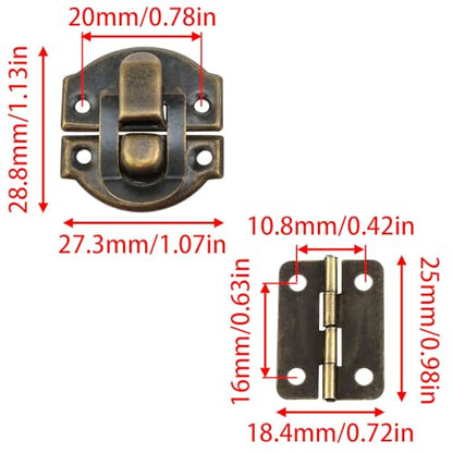 10 Set Mini Antique Bronze Jewelry Box Hinges and Latches Small Hinges for Wooden Box for Jewelry Box Hardware with Matching Screw Set