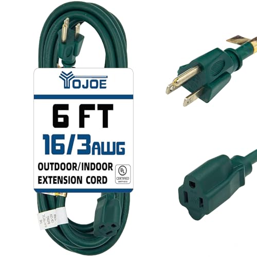 YOJOE Indoor Outdoor Extension Cord, 3 Prong 13A Weatherproof Power Cord, 16 Gauge Heavy Duty 6 ft Green Extension Cord for Garage, Garden and Home, 16/3 SJTW UL Listed - color: Green, size: 6 Foot, style: 16/3 Standard
