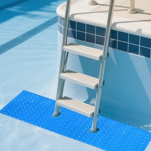 Large Swimming Pool Ladder Mat, 12"x36" Protective Non-Slip Pool Step Pad with Texture，Protective Ladder Pad for Above Ground Swimming Pools Liner and Stairs (Blue)