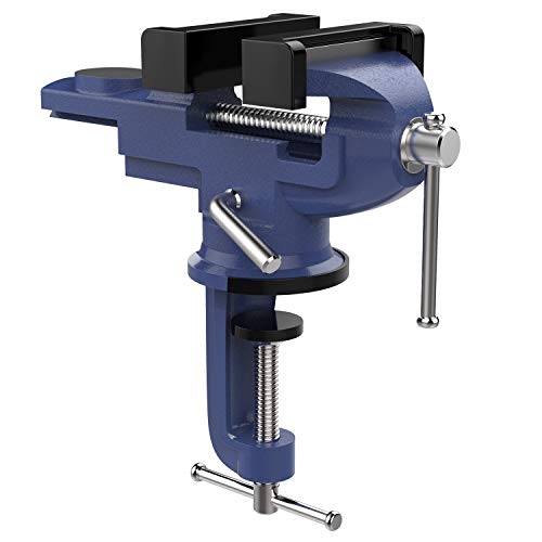 Nuovoware Table Vise 3 Inch, 360° Swivel Base Universal Home Vise Portable Bench Clamp, Clamp-on Vise Bench Clamps Fixed Tool for Woodworking, Metalworking, Cutting Conduit, Drilling, Sawing, Blue - color: Blue