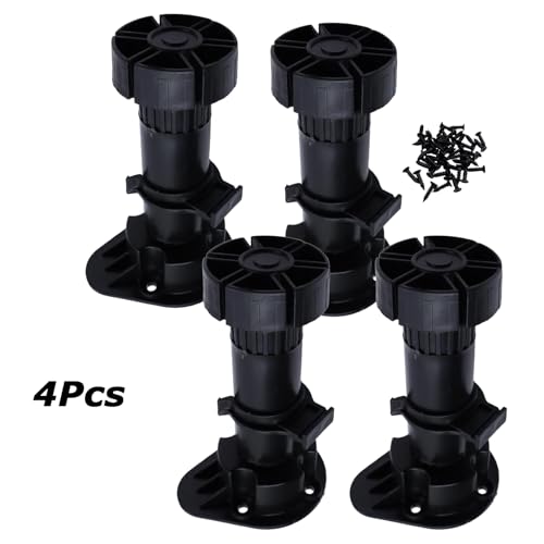 Adjustable Cabinet Levelers, Height Range from 3.9 to 5 Inches, Furniture Leveler Legs, Black Plastic Leveling Feet for Kitchen Cupboard Table Shelves Nightstands, 4Pcs - size: 3.92-5 Inch
