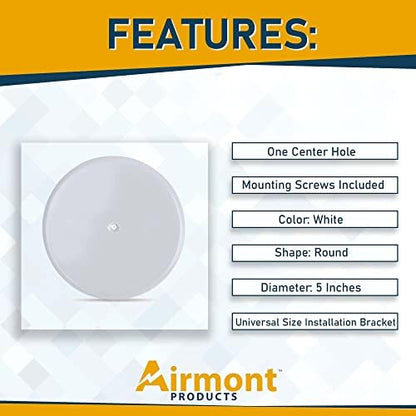 5-inch Ceiling Blank-Up Cover with Center Screw, Fits 3-1/4" to 4" Electric Box, Adjustable Bracket for Screw Hole Spacing 1.75" to 3.5", White Metal