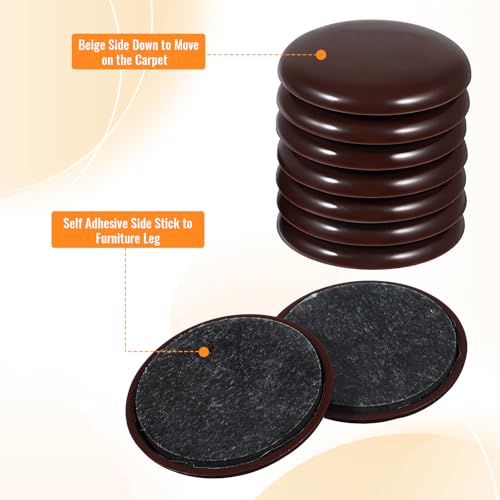 12Pcs 2 inches Stick Furniture Sliders, Furniture Moving Pads Heavy Duty Adhesive Furnitures Movers for Easy Moving on Carpet Hardwood (Coffee)