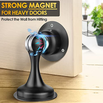 Door Stoppers Magnetic Door Catch - Stainless Steel Heavy Duty Door Holder Stops for Bottom Top of Door - Wall Floor Mounting No Drill 3D Adhesive & Screws Strong Magnet Keep Door Open 4 Pack - style: 4 Pack-Black