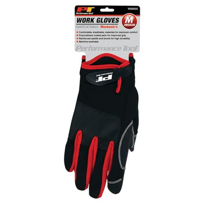Performance Tool W89005 High Dexterity, Excellent Grip, Ideal for working on cars and outdoor jobs | Mechanics Gloves - Medium, Red