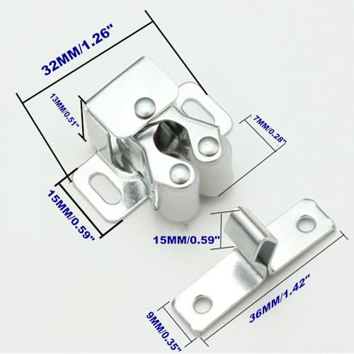 6 Pack Cabinet Latch - Double Roller Catch Hardware for Cupboard Closet Kitchen Cabinet Door Latches and RV Cabinet, Silver - color: Silver