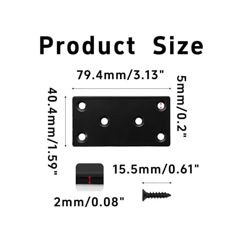 4PCS 3 x 1.6 inch Flat Straight Brace Brackets, Mending Plates for Furniture Shelf Support Corner Joint Repair - size: 3 x 1.6 inch