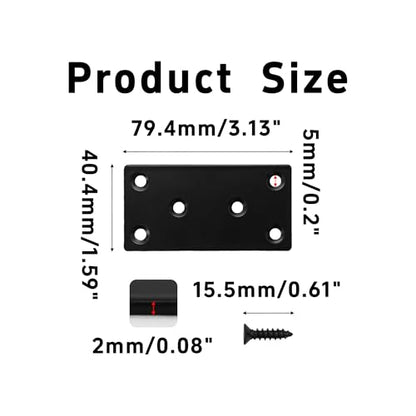4PCS 3 x 1.6 inch Flat Straight Brace Brackets, Mending Plates for Furniture Shelf Support Corner Joint Repair - size: 3 x 1.6 inch