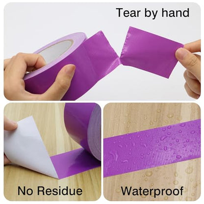 Heavy Duty Duct Tape 3 Inch X 33 Yards, 8.5 Mil Thickness, Multi Purpose Purple Duct Tape, No Residue, Waterproof and Tear by Hand - for Repairs, Industrial, Professional Use - color: Purple, size: 3 inch X 33 Yards
