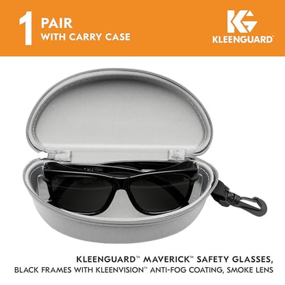 KleenGuard™ V30 Maverick™ Safety Glasses (56569), Smoke Lenses with KleenVision™ Anti-Fog coating, Black Frame, Carrying Case, Unisex Sunglasses for Men and Women - color: Black Frame/Smoke Lenses