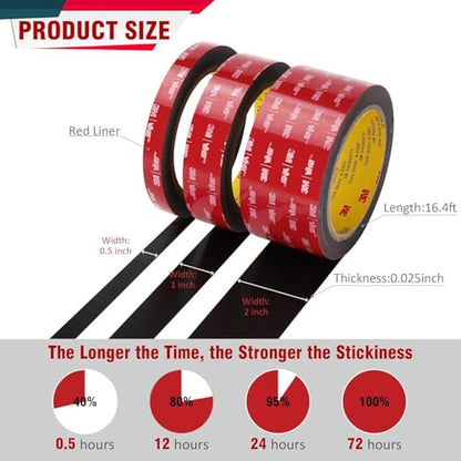 3M Double Sided Tape 2"×16.4ft 5925 Black Mounting Tape Heavy Duty Waterproof Foam Tape Strong Adhesive for RV LED Strip Light Décor - size: 2" ×16.4ft