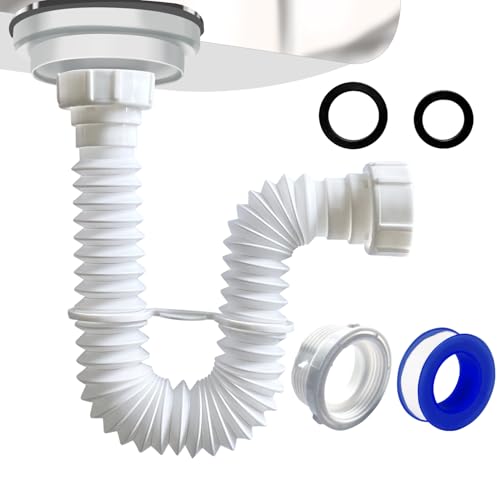 VIVIDA 1-1/2" Sink Drain Pipe Kit, Flexible Drain Pipe P Trap, 7.5"-17.7" Flexible P Trap, Under Sink Plumbing for Bathroom & Kitchen, 1-1/4" Adapter Included, 1 PACK - color: White, size: 7.5" to 17.7"
