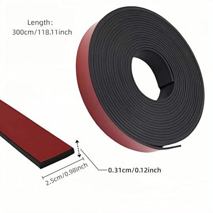 1" x 1/8" Thick Self-Adhesive Rubber Strip - Heavy Duty Weather Stripping,Soundproofing,Anti-Slip Tape for Doors,Vibration Proof for HVAC,Electrical Cabinet，Windows,Cars,Flooring (10ft Black)
