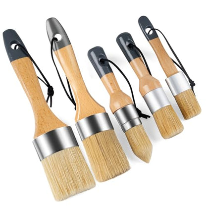 Mister Rui Chalk Wax Paint Brush, 5pcs, Wax Brushes for Waxing and Stenciling, Natural Bristles Round Paint Brushes, Ideal for DIY Home Decor, Art Crafts - size: 5PCS, 1 Large, 1 Medium, 3 Small