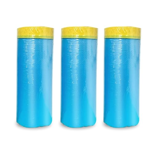 3 Rolls Automotive Tape and Drape 43" x 66' Pre-Taped Masking Film for Covering Cars Walls Windows and Floor Furniture Protection