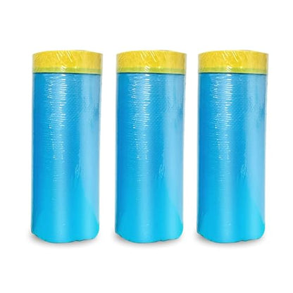 3 Rolls Automotive Tape and Drape 43" x 66' Pre-Taped Masking Film for Covering Cars Walls Windows and Floor Furniture Protection