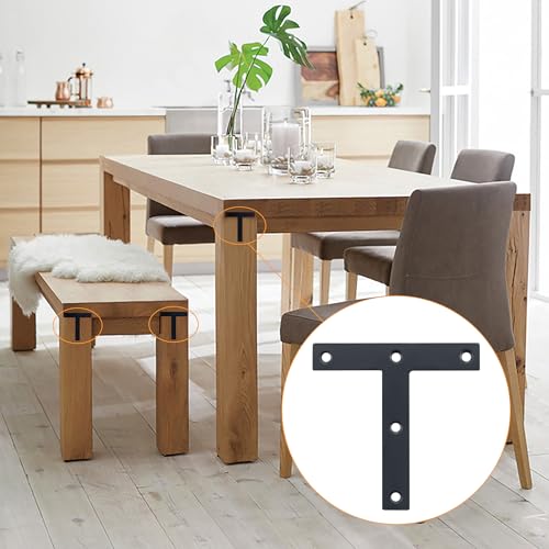 Mooche T Flat Brackets for Wood, Corner Bracket Black Corner Brace Mending Plate Repair Stainless Steel Flat Braces for Tables Chairs Sofas Beds Cabinets Doors (10Pack T-Shaped 120mmX120mm Black)