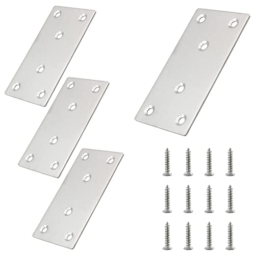 4pcs Metal Flat Straight Brace Bracket, 4'' x 2'' (L x W) Stainless Steel Mending Plate, Joining Bracket Wood Connectors for Furniture Corner Braces with Screws (Silver) - size: 4'' x 2''/ 100mm x 50mm, style: Silver-4pcs