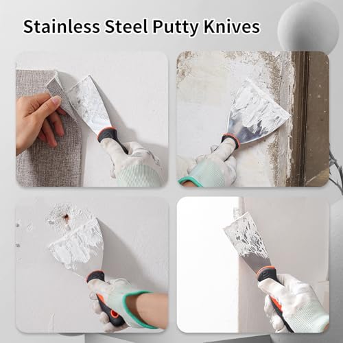 Drywall Knife Set, 10Pcs Drywall Tools Includes Stainless Steel Putty Set, Taping knife, Painter Scraper Tool & 14" Mud Pan Perfect for Joint Taping, Finishing and Patching