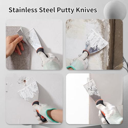 Drywall Knife Set, 10Pcs Drywall Tools Includes Stainless Steel Putty Set, Taping knife, Painter Scraper Tool & 14" Mud Pan Perfect for Joint Taping, Finishing and Patching