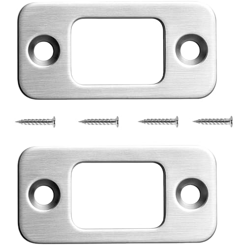 2 Sets Security Deadbolt Strike Plate Kit, 1" x 2-1/4" Door Strike Plate Shim & Spacer, Reinforced Stainless Steel Dead Bolt Strike Plates for Door Jamb Repair, Includes Long Screws (Brushed Nickel)