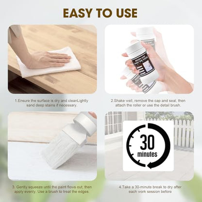 All-in-One White Wood Touch Up Paint, Multi Surface Touch Up Paint Pen, Refinishing for Door, Cabinets, Furniture, Metal - No Sanding, Fast-Drying, Water-Based Multi-Surface (6.35 Oz)
