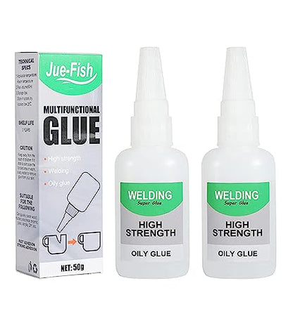 Jue-Fish Welding High-Strength Oily Glue - Ceramic Glue for Porcelain and Pottery Repair, Waterproof, No Smell, Temperature Resistant, for Shoes, Metal, Plastic, Wood, Leather, Glass, DIY, 2 Pack