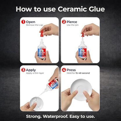 Adhesive Guru Ceramic Glue (4x0.7 oz) Super Glue for Pottery, Porcelain & China Repairs, Waterproof & Odorless After Cure, Non-Toxic, Temperature Resistant, Compatible with Aerosol Activator – 4 Pack - size: 4 Pack, style: Ceramic Glue