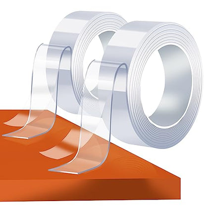 Double Sided Tape Heavy Duty - Nano Tape, Double Sided Mounting Tape (2 Rolls, 19.6FT), Heavy Duty Double Sided Tape for Walls, Two Sided Tape, Adhesive Tape for Poster, Carpet, Rug, Outdoor Use - color: transparent