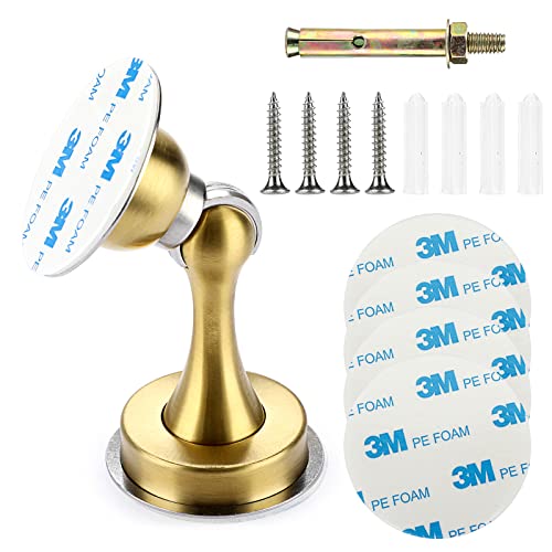 Sumnacon Sturdy Magnetic Door Stopper - Stainless Steel Door Stopper with Magnet for Wall Floor, Sturdy Magnetic Doorstop Holder with Adhesive Tape & Screws for Home Office, Gold - color: Gold